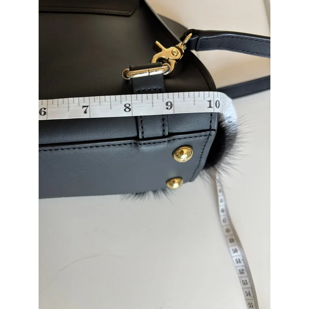 ZAC Zac Posen Eartha Iconic Convertible Backpack Black Leather Mink Fur Pom